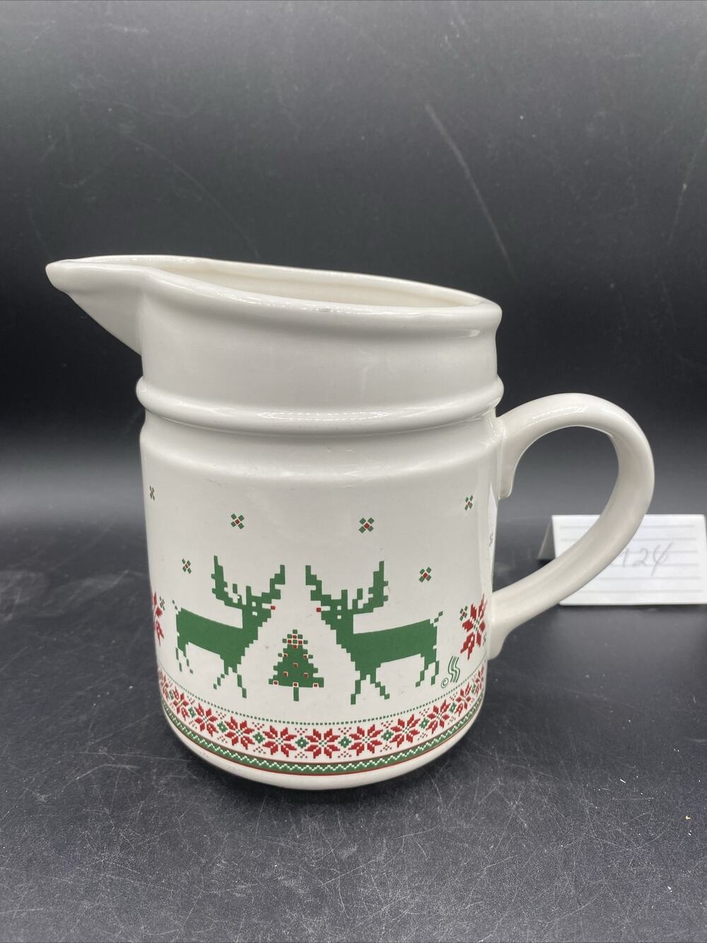 Vintage Treasure Craft Home Spun Holiday Pitcher W/Deer & Christmas Tree